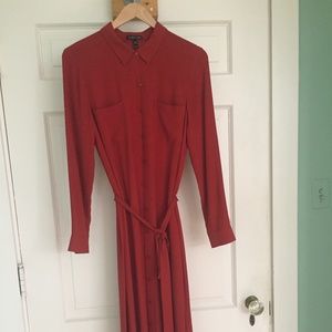 Eileen Fisher shirtdress, silk, XS, serrano (red)